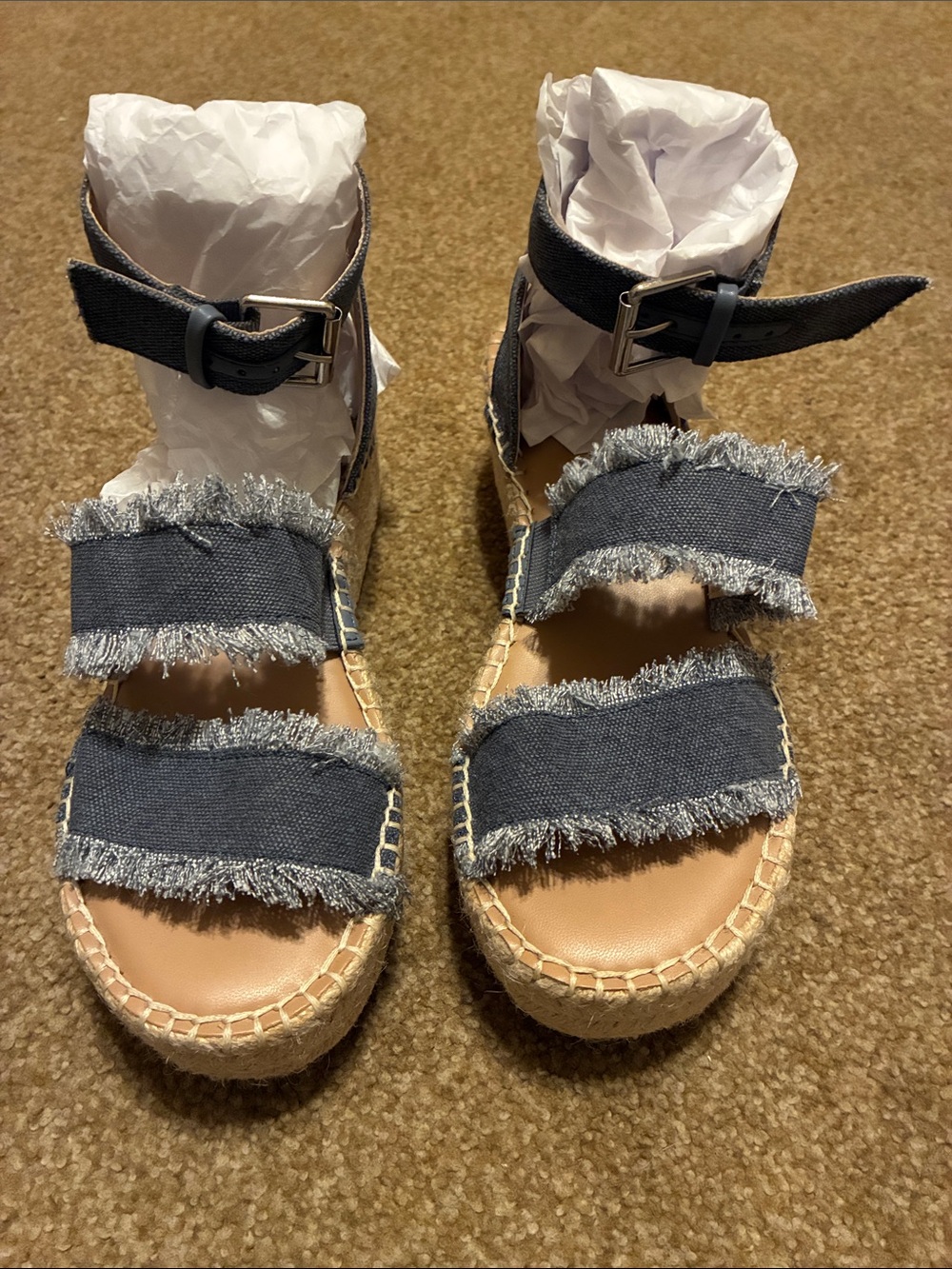 The Drop Denim Frayed Espadrille Wedges Size 5.5